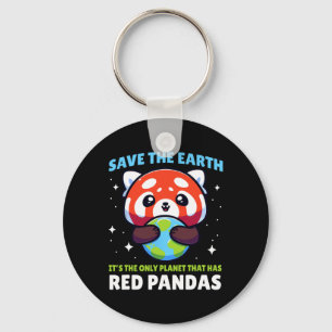Save Earth Red Panda Design - Funny Animal Earth D Key Ring