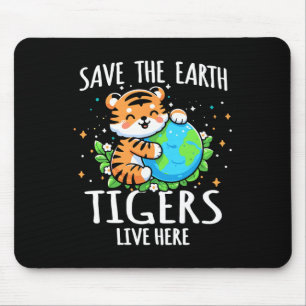 Save Earth Tiger Design - Funny Animal Earth Day Mouse Mat