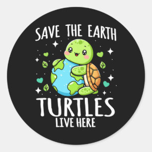 Save Earth Turtle Design - Funny Animal Earth Day Classic Round Sticker