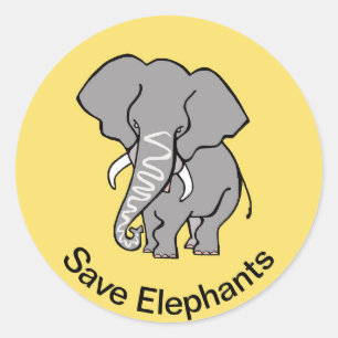 Save ELEPHANTS - Animal lover -Yellow - Classic Round Sticker