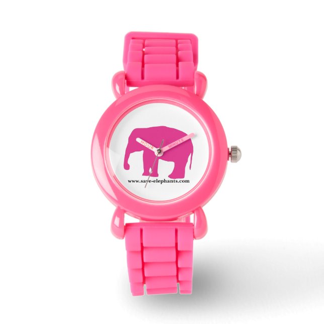 Save-Elephants.com Girls Pink Elephant Watch (Front)