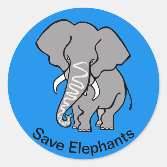 Save ELEPHANTS - Endangered animal  - Blue Sticker (Front)