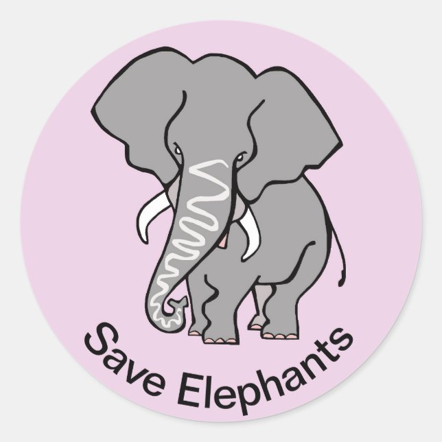 Save ELEPHANTS - Endangered animal -Wildlife -Pink Classic Round Sticker (Front)