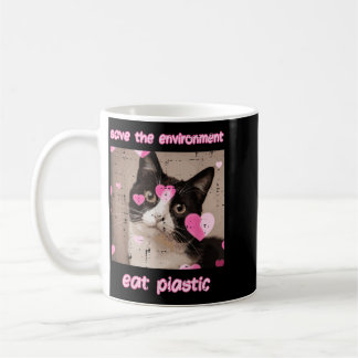 Save Environment Eat Plastic Cat Funny Saying Men Coffee Mug