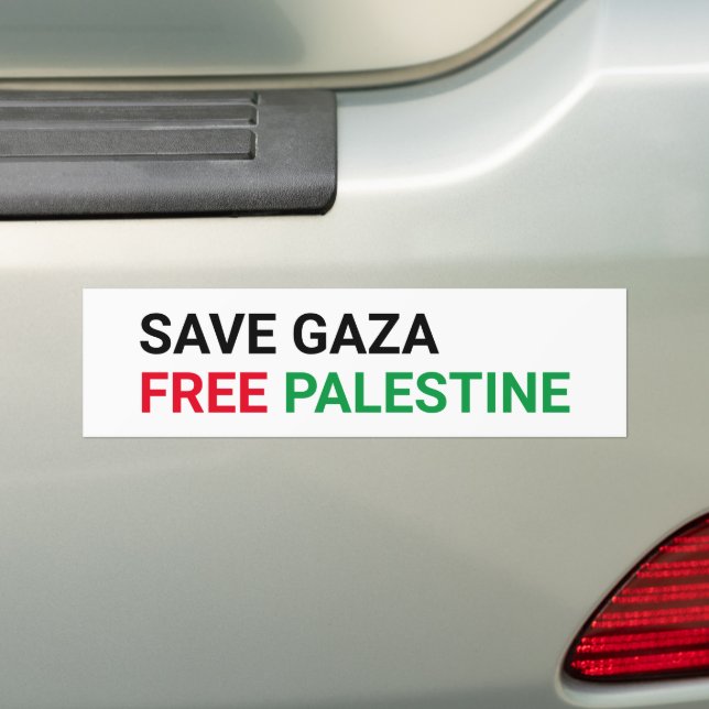 Save Gaza Free Palestine black red green white Bumper Sticker (On Car)