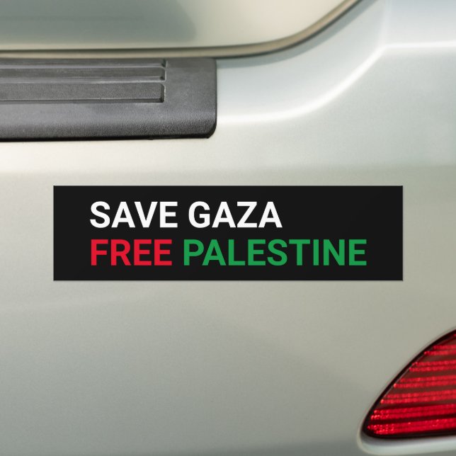 Save Gaza Free Palestine black white red green Bumper Sticker (On Car)