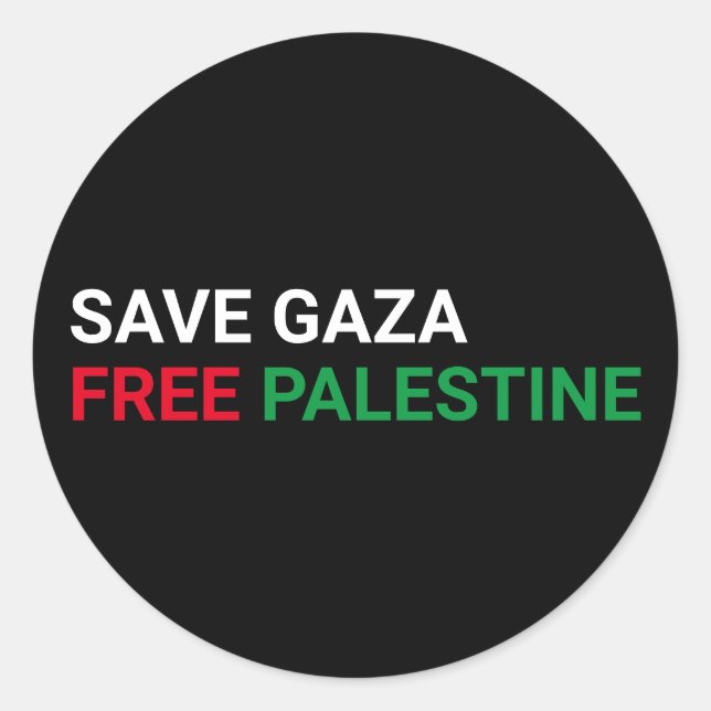 Save Gaza Free Palestine black white red green Classic Round Sticker (Front)