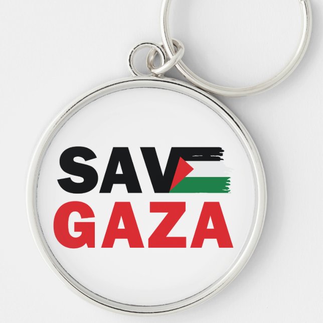 Save GAZA with Palestinian flag customised Button Key Ring (Front)
