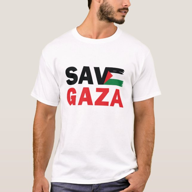Save GAZA with Palestinian flag customised T-Shirt (Front)