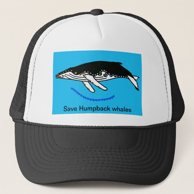 Save Humpback WHALES - Marine wildlife -Ocean blue Trucker Hat (Front)