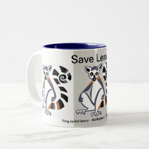 Save LEMURS - Endangered animal -Nature - Ecology Two-Tone Coffee Mug