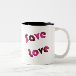 Save Love. gradient text. Two-Tone Coffee Mug