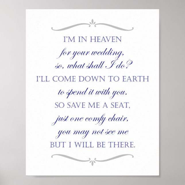 Save Me A Seat Navy Blue Wedding Memorial Chair Poster (Front)