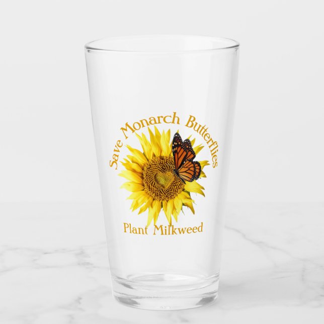Save Monarch Butterflies, Monarch on a sunflower Glass (Front)