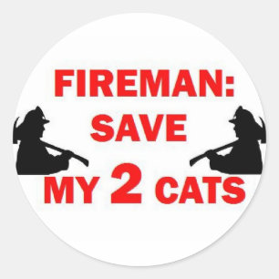 Save My 2 Cats Fireman Classic Round Sticker