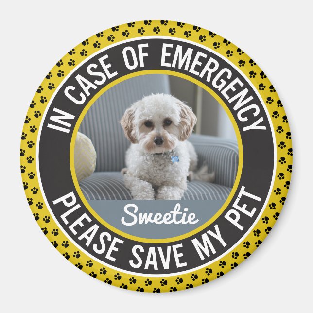 Save My Pet Safety Alert Name Photo Custom Colour Magnet (Front)