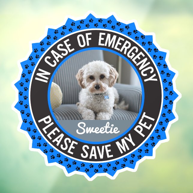 Save My Pet Safety Alert Name Photo Custom Colour Window Cling (Sheet 3)