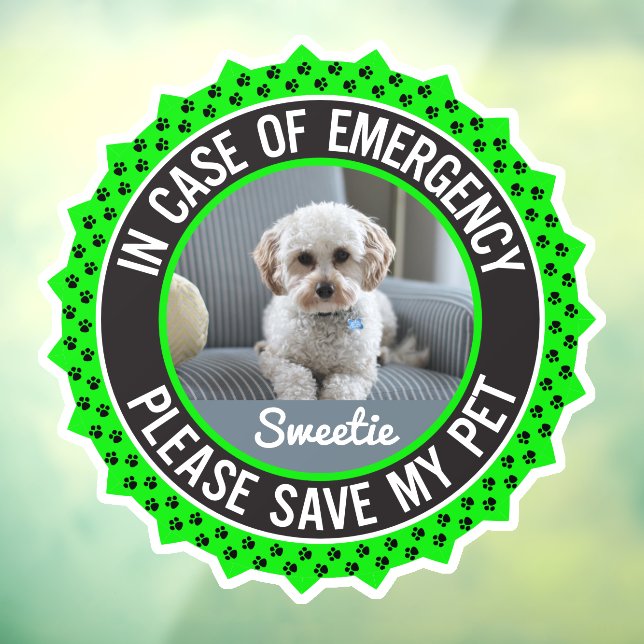 Save My Pet Safety Alert Name Photo Custom Colour Window Cling (Sheet 3)