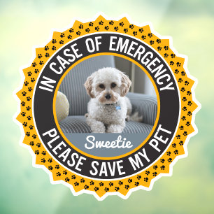 Save My Pet Safety Alert Name Photo Custom Colour Window Cling