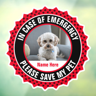 Save My Pet Safety Alert Name Photo Custom Colour Window Cling