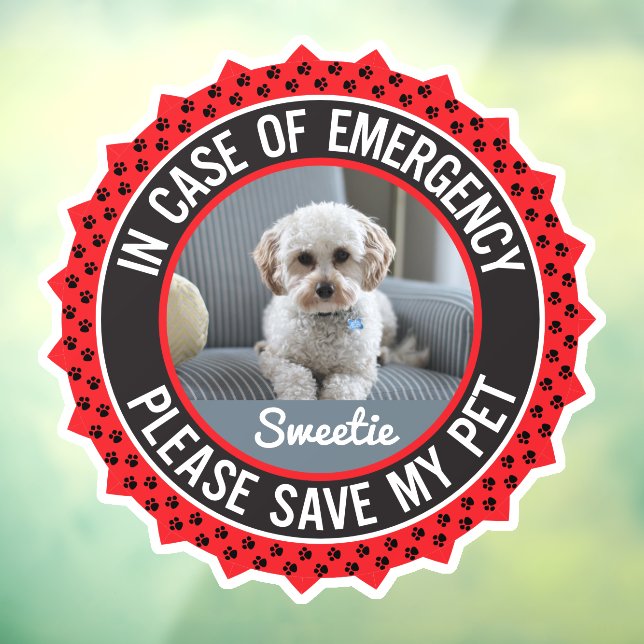 Save My Pet Safety Alert Name Photo Custom Colour Window Cling (Sheet 3)