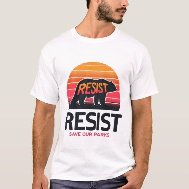 Save Nature Retro Sunset Bear Resist T-Shirt (Front)