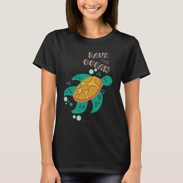 Save Ocean free turtle plastic T-Shirt (Front)