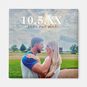 save our date colour block wedding magnet