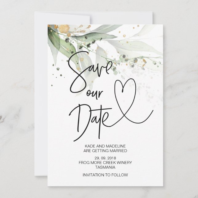Save Our Date Elegant Green Eucalyptus Wedding Invitation (Front)