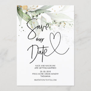 Save Our Date Elegant Green Eucalyptus Wedding Invitation