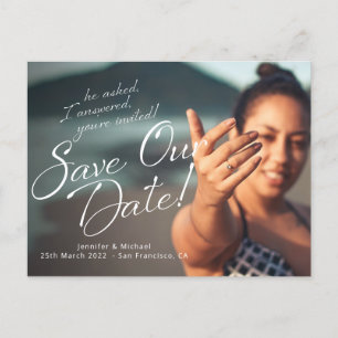 Save Our Date Engagement Ring Custom Photo Announcement Postcard
