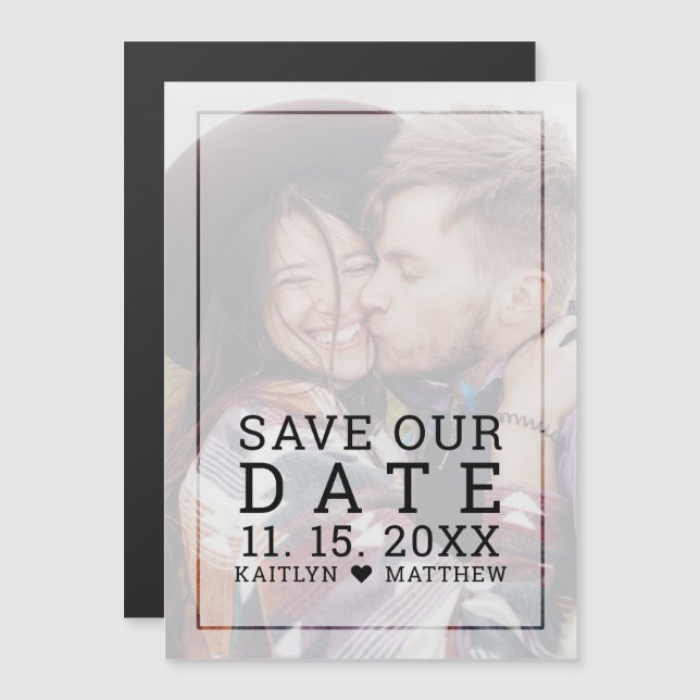 Save Our Date Faded Photo Minimalist Black Wedding Magnetic Invitation (Front/Back)