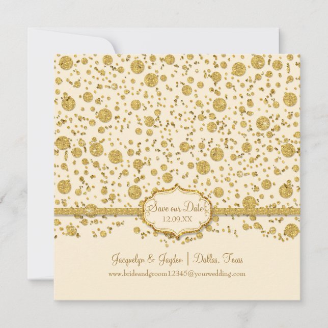 Save our Date Gold Leaf Glitter Confetti Polka Dot Save The Date (Front)