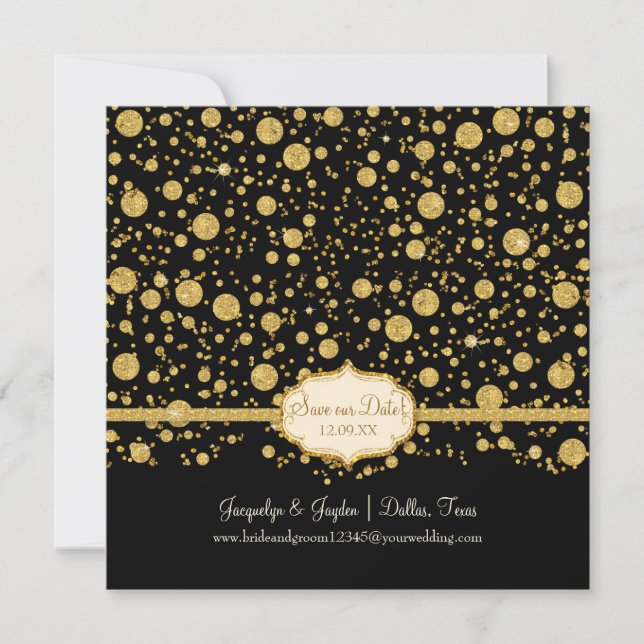 Save our Date Gold Leaf Glitter Confetti Polka Dot Save The Date (Front)