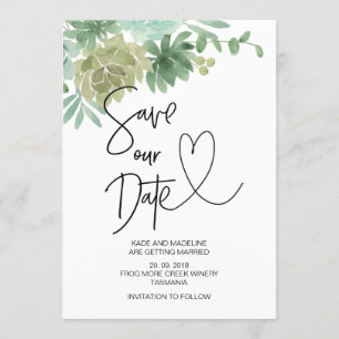 Save Our Date Green Succulent Wedding Invitation