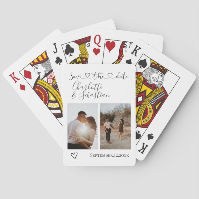 Save Our Date Handwritten Heart Personalised Photo Playing Cards (Back)