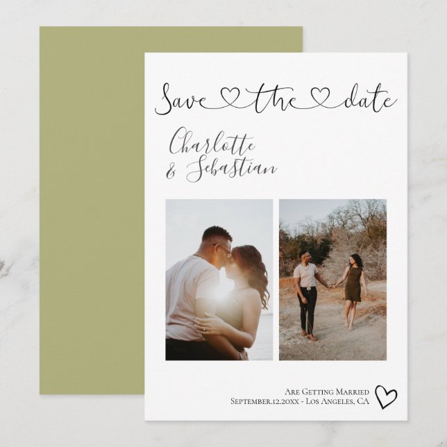 Save Our Date Handwritten Heart Personalised Photo Save The Date (Front/Back)