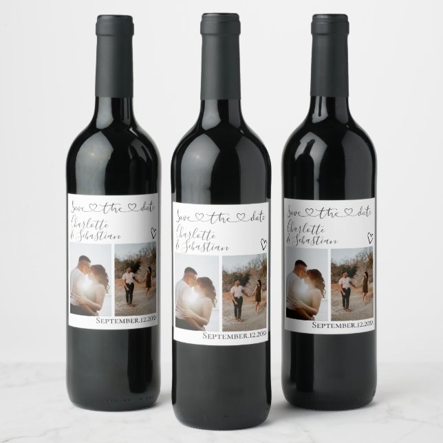 Save Our Date Handwritten Heart Personalised Photo Wine Label (Bottles)