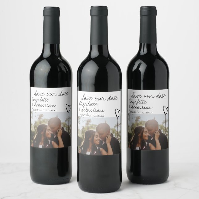 Save Our Date Handwritten Personalised Photo Wine Label (Bottles)