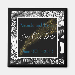 Save our date modern elegant black white and gold magnet