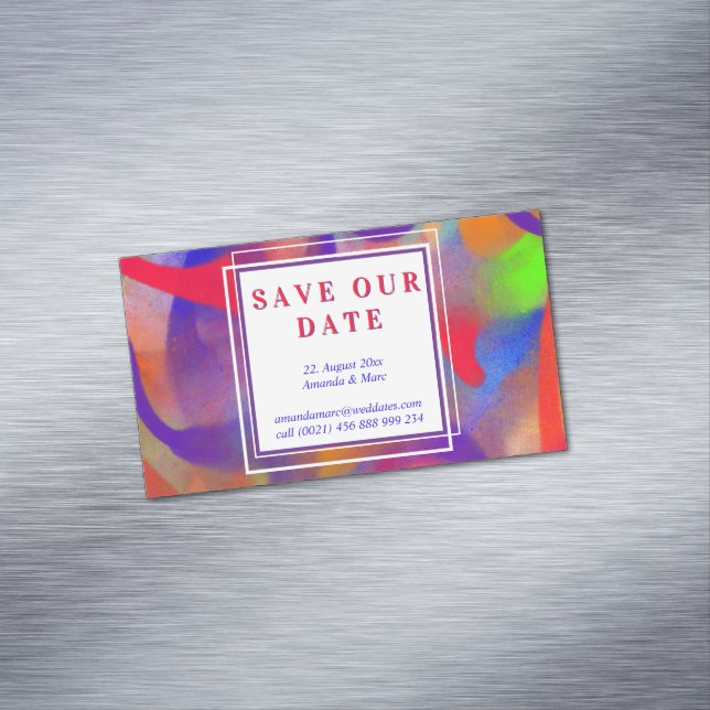 Save our Date: modern, raspberry red Magnetic Business Card (In Situ)
