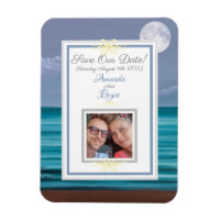 Save our date moonlit teal sea beach wedding