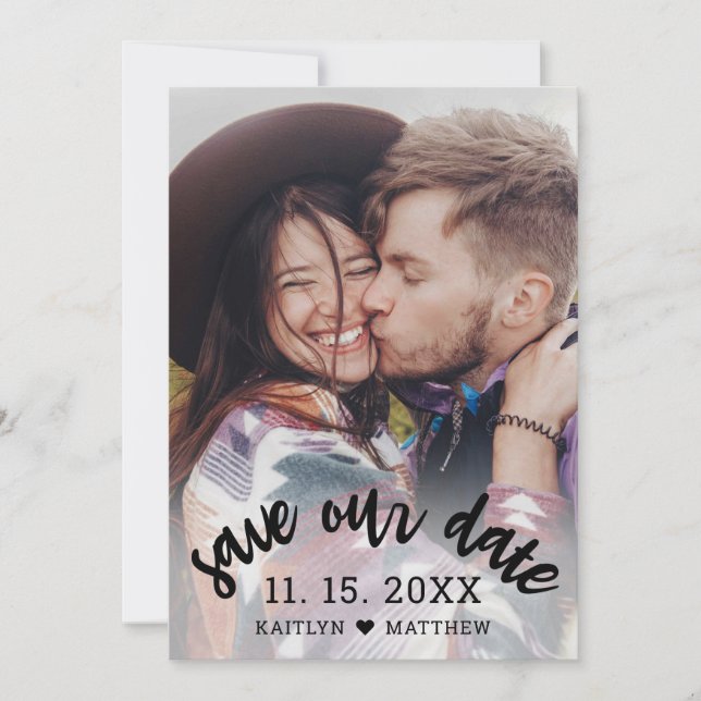 Save Our Date Photo Modern Script Wedding Save The Date (Front)