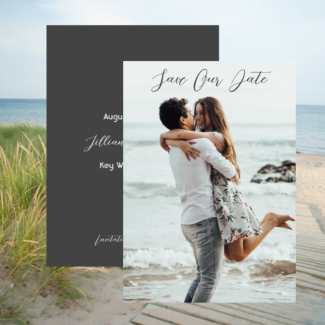 Save Our Date Photo Wedding Engagement Invitation (Photo Save Our Date Wedding Announcement Black)