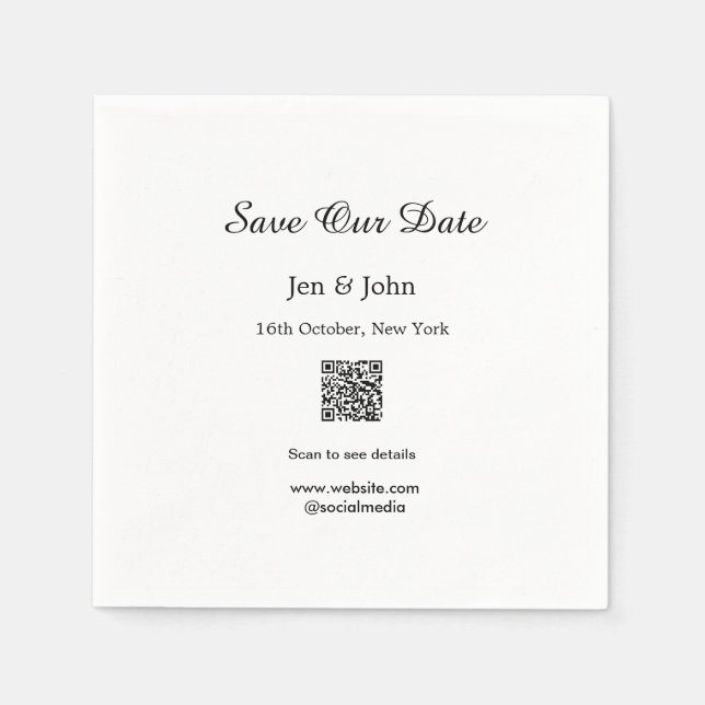 Save our date Scan QR for details name date webite Napkin (Front)