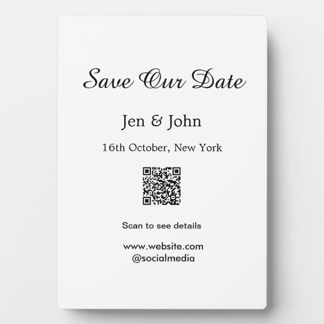 Save our date Scan QR for details name date webite Plaque (Front)