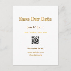 Save our date Scan QR for details name date webite Postcard