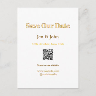 Save our date Scan QR for details name date webite Postcard