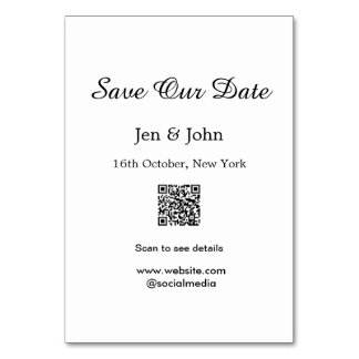 Save our date Scan QR for details name date webite Table Number