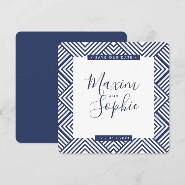SAVE OUR DATE simple geo modern wedding navy blue Invitation (Front/Back)